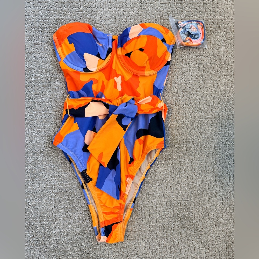 NWT Tabitha Brown OnePiece Swimsuit Floral Belted Convertible Straps XXS